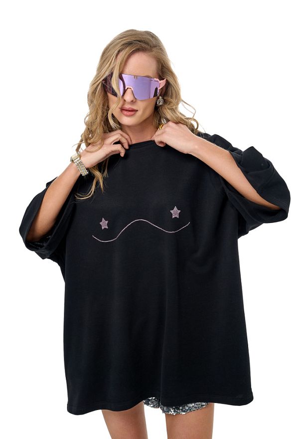 Футболка Овер Блэк Сисяо Стразы