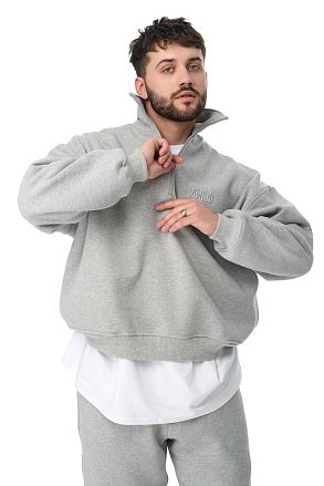 Свитшот Горло на Замке Мужской Серый Меланж (Микро Начес 100% хлопок)