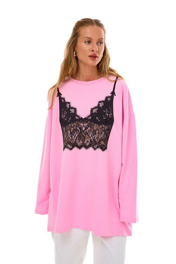 Лонгслив Лайт Пинк Кружево